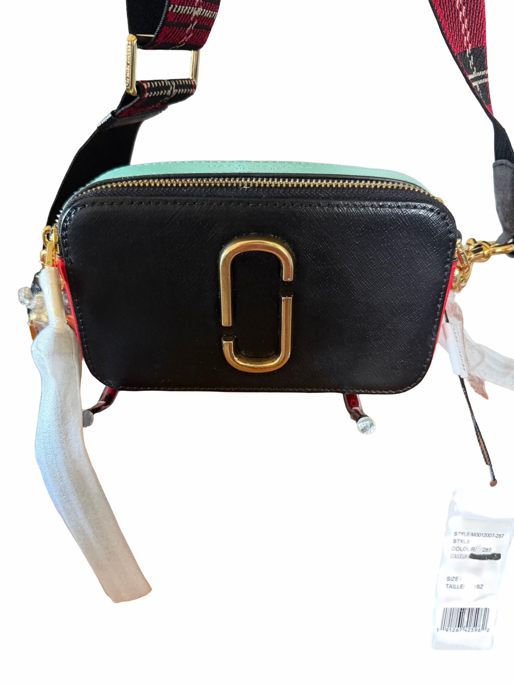Marc Jacobs Black and Mint Snapshot Crossbody with Gold Hardware